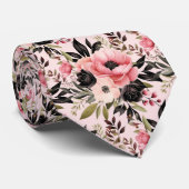 Cravate Fleurs florales roses et noires de goth (Roulé)