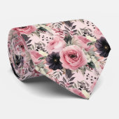 Cravate Fleurs florales roses et noires de goth (Roulé)