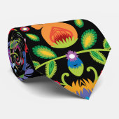 Cravate Fleurs folkloriques Wycinanki noir (Roulé)