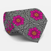 Cravate Fleurs géométriques - Fuchsia rose et gris (Roulé)