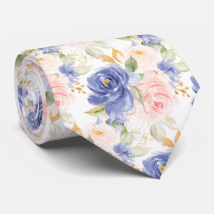 Cravate Fleurs H2 Méditerranée Blue Blush Roses roses