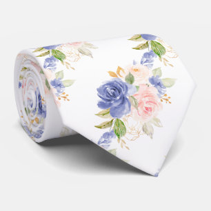 Cravate Fleurs H2 Méditerranée Blue Blush Roses roses