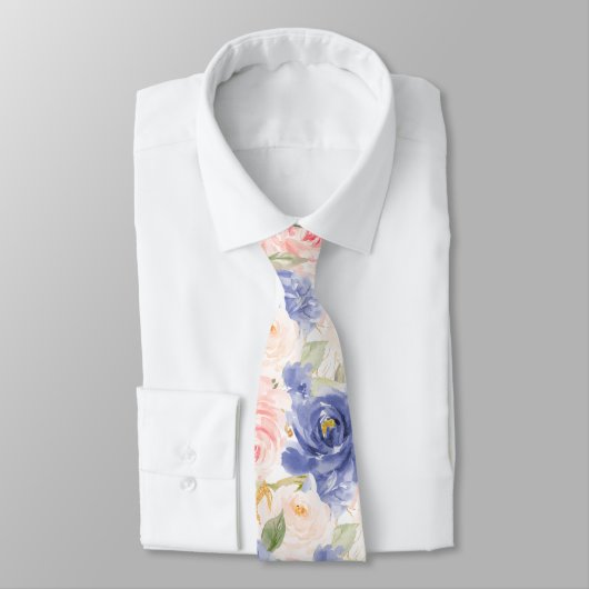 Cravate Fleurs H2 Méditerranée Roses roses blush bleu (Attaché)
