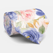 Cravate Fleurs H2 Méditerranée Roses roses blush bleu (Roulé)