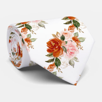 Cravate Fleurs H2 Rouille Orange Blush Roses