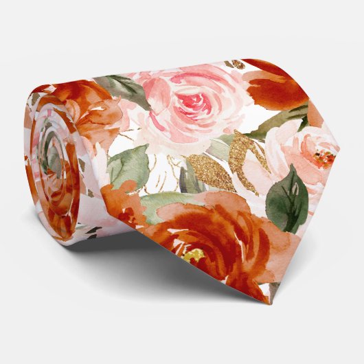 Cravate Fleurs H2 rouille orange blush roses (Roulé)