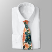 Cravate Fleurs H2 sarcelle et roses orange rouille (Attaché)