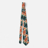 Cravate Fleurs H2 sarcelle et roses orange rouille (Dos)
