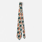 Cravate Fleurs H2 sarcelle et roses orange rouille (Devant)
