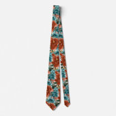 Cravate Fleurs H2 sarcelle vert rouille orange roses (Devant)