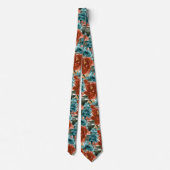 Cravate Fleurs H2 sarcelle vert rouille orange roses (Dos)