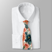 Cravate Fleurs H2 sarcelle vert rouille orange roses (Attaché)