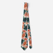 Cravate Fleurs H2 sarcelle vert rouille orange roses (Devant)