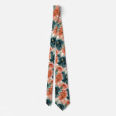Cravate Fleurs H2 sarcelle vert rouille orange roses (Dos)