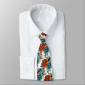 Cravate Fleurs H2 Sarcelle Vert Rouille Orange Roses (Attaché)