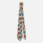 Cravate Fleurs H2 Sarcelle Vert Rouille Orange Roses (Devant)