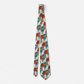 Cravate Fleurs H2 Sarcelle Vert Rouille Orange Roses (Dos)