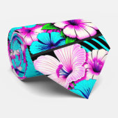 Cravate Fleurs Hibiscus multicolores Thunder_Cove (Roulé)