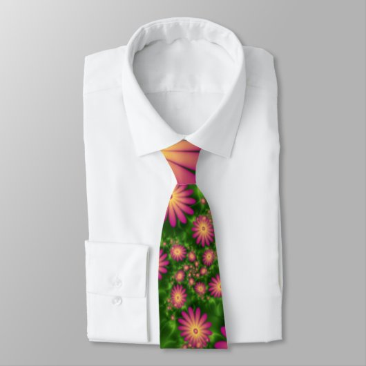 Cravate Fleurs Imaginaires roses Art Fractal Abstrait mode (Attaché)