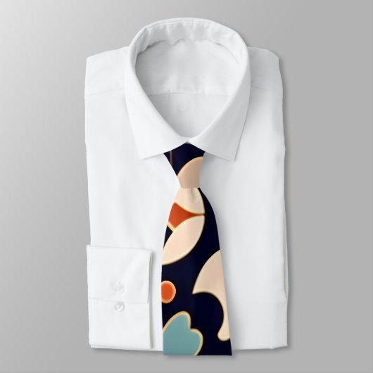 Cravate Fleurs Isométriques Bleu Beige Motif Floral (Attaché)