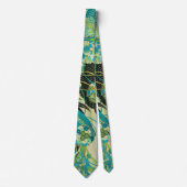 Cravate FLEURS JAPONAISES ANCIENNES Aqua Blue Green Floral (Devant)