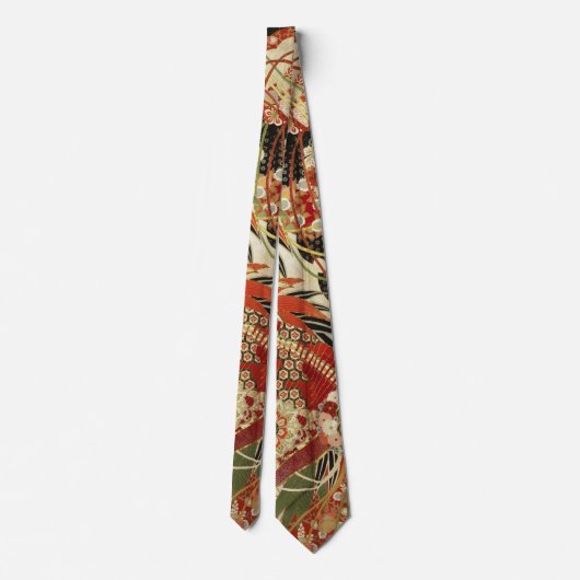 Cravate FLEURS JAPONAISES ANCIENNES Rouge Vert Noir Floral (Dos)