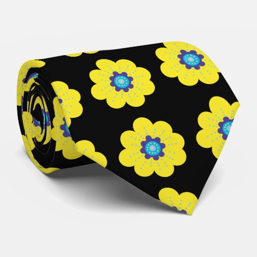 Cravate Fleurs jaunes (Roulé)