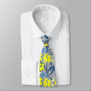 Cravate Fleurs jaunes et bleues avec étincelles