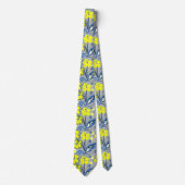 Cravate Fleurs jaunes et bleues avec étincelles (Devant)