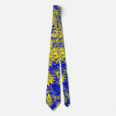 Cravate Fleurs Jaunes Sur Bleu (Devant)