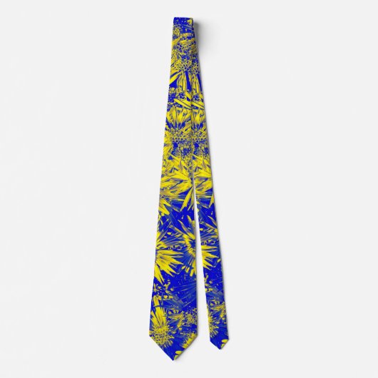 Cravate Fleurs Jaunes Sur Bleu (Devant)