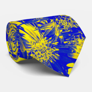 Cravate Fleurs Jaunes Sur Bleu