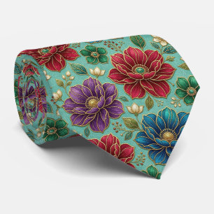 Cravate Fleurs Jeweltone avec Accents Dorés
