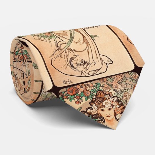 Cravate Fleurs - le Rose d'Alphonse Mucha (Roulé)