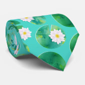 Cravate Fleurs Lys d'Eau Blanche & Motif Lily Pad (Roulé)