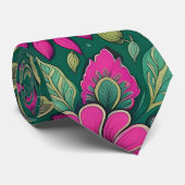 Cravate Fleurs Mandala Blossoms rose vert (Roulé)
