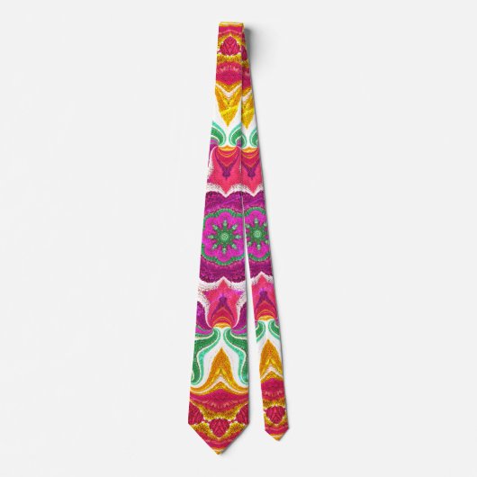 Cravate Fleurs mandala brodées fils de lumière (Devant)