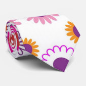 Cravate Fleurs marguerites Vintages. rouge, violet, rose, (Roulé)