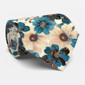 Cravate Fleurs marron bleu rétro (Roulé)