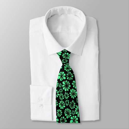 Cravate Fleurs - Mint vert sur noir (Attaché)