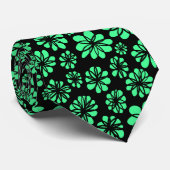 Cravate Fleurs - Mint vert sur noir (Roulé)
