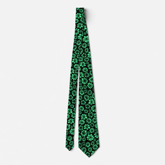 Cravate Fleurs - Mint vert sur noir (Dos)