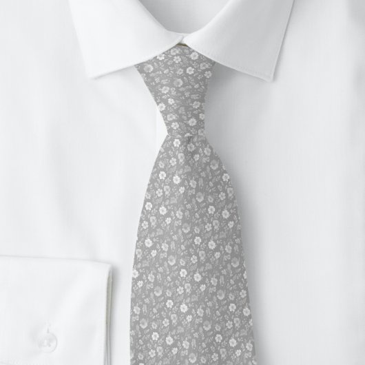 Cravate Fleurs Minuscules Gris Colombe