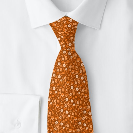 Cravate Fleurs Minuscules Orange Brûlé