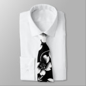 Cravate Fleurs modernes noir blanc feuilles qui volent (Attaché)