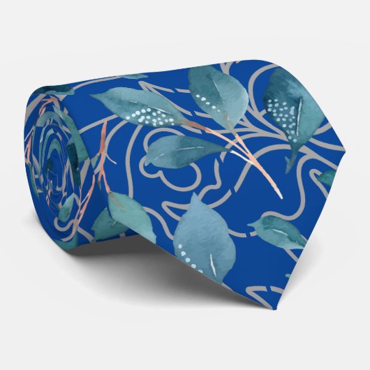 Cravate Fleurs motif 21,w Bleu BG (Roulé)
