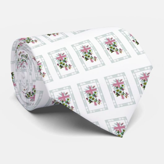 Cravate Fleurs Motif Et Croix (Roulé)