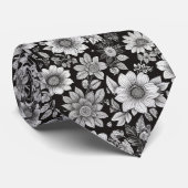 Cravate Fleurs noires et blanches (Roulé)