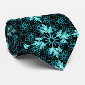 Cravate Fleurs Noires Uniques Avec Feuilles Turquoises Aqu (Roulé)