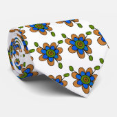 Cravate Fleurs Orange & Bleu (Roulé)